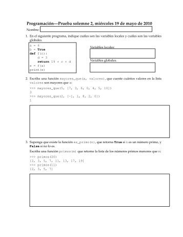 ProgramaciÂ´onâPrueba solemne 2, miÃ©rcoles 19 de mayo de ... - csrg