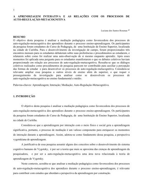 a aprendizagem interativa e as relaÃƒÂ§ÃƒÂµes com os processos de auto ...