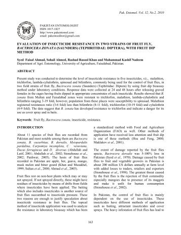 evaluation of insecticide resistance in two strains of fruit fly ...