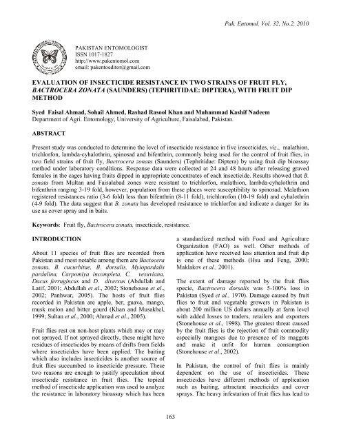 evaluation of insecticide resistance in two strains of fruit fly ...