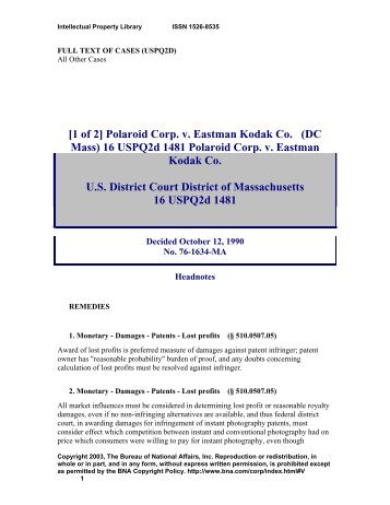 Polaroid Corp. v. Eastman Kodak Co. - Oppedahl Patent Law Firm LLC