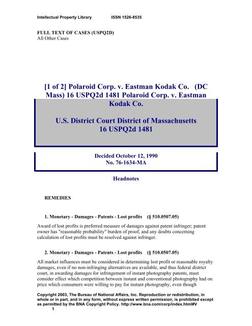 Polaroid Corp. v. Eastman Kodak Co. - Oppedahl Patent Law Firm LLC