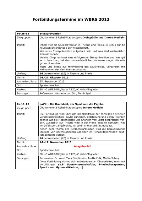 Fortbildungstermine im WBRS 2013 - WÃƒÂ¼rttembergischer ...