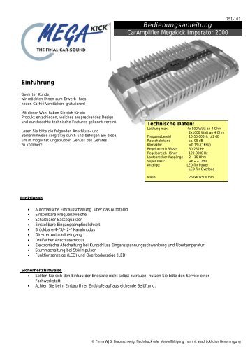 Bedienungsanleitung CarAmplifier Megakick ... - AHG-Electronic