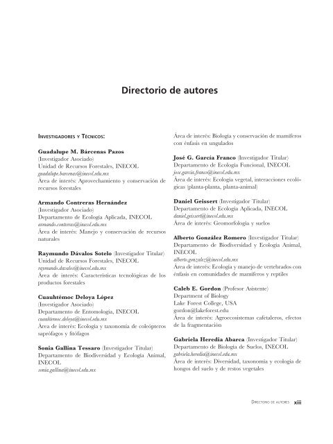 Directorio de autores - Instituto Nacional de Ecología