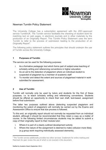 Turnitin Policy - Newman University College