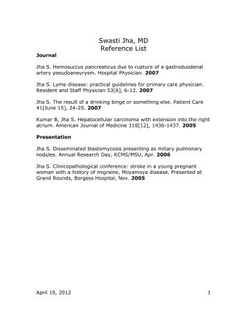 Swasti Jha, MD Reference List