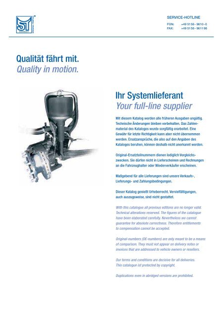 Ihr Systemlieferant Your full-line supplier QualitÃ¤t fÃ¤hrt mit. Quality in ...