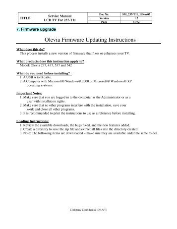 Olevia Firmware Updating Instructions