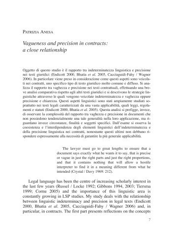 Vagueness and precision in contracts: a close relationship - Servizi ...