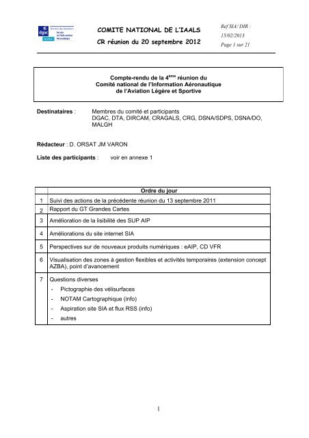 COMITE NATIONAL DE L'IAALS CR réunion du 20 septembre 2012 1