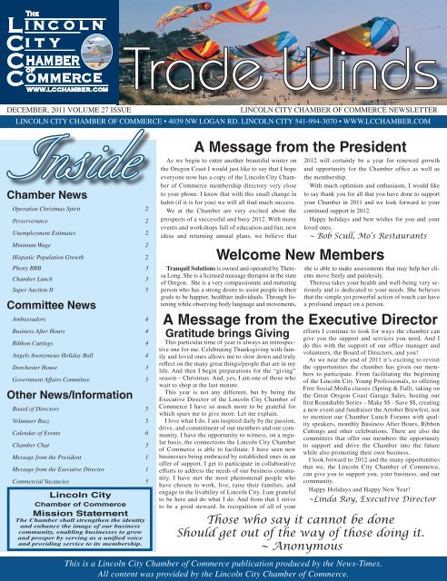 A Message from the President - Lincoln City Chamber of Commerce