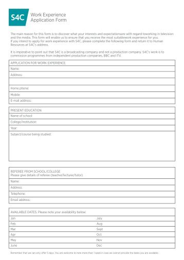 Work experience application form - S4C
