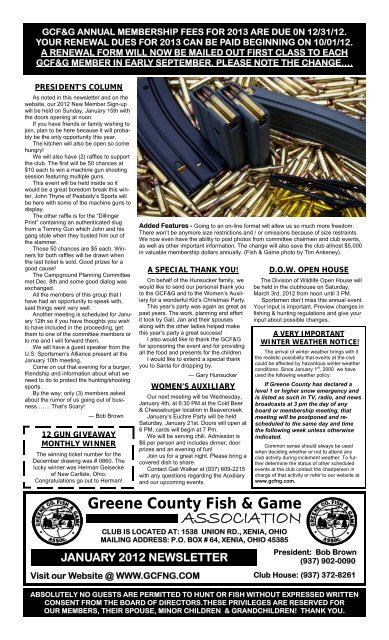 January 2012 Newsletter - Greene County Fish & Game Association