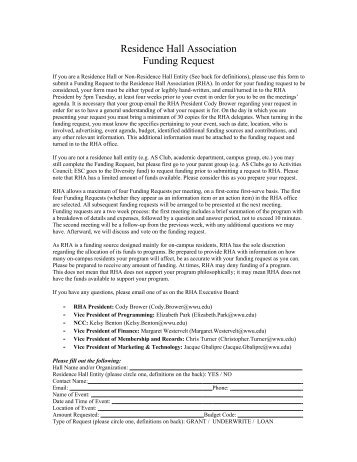 RHA Funding Request Form for 2012 â 2013 - Office of University ...