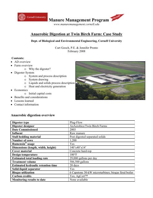 Anaerobic Digester at Twin Birch Farms - Manure Management ...