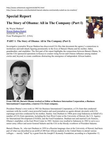 Wayne Madsen Obama All in the Company - Exopolitics.com