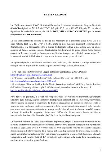 I La “Collezione Andrea Vitali” di storia della musica è composta ...