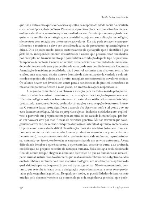 O controle da natureza e as origens da dicotomia entre fato e valor