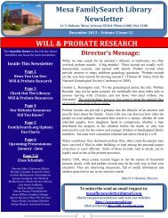 Mesa FamilySearch Library Newsletter WILL & PROBATE RESEARCH