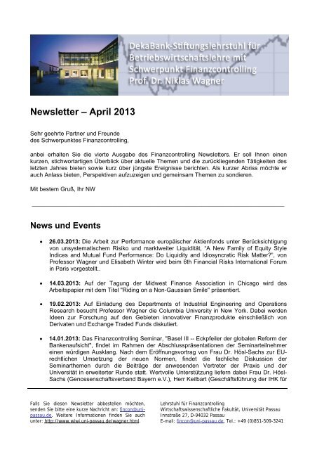 Newsletter - Wirtschaftswissenschaftliche FakultÃƒÂ¤t - UniversitÃƒÂ¤t Passau