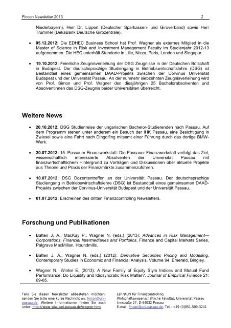 Newsletter - Wirtschaftswissenschaftliche FakultÃƒÂ¤t - UniversitÃƒÂ¤t Passau