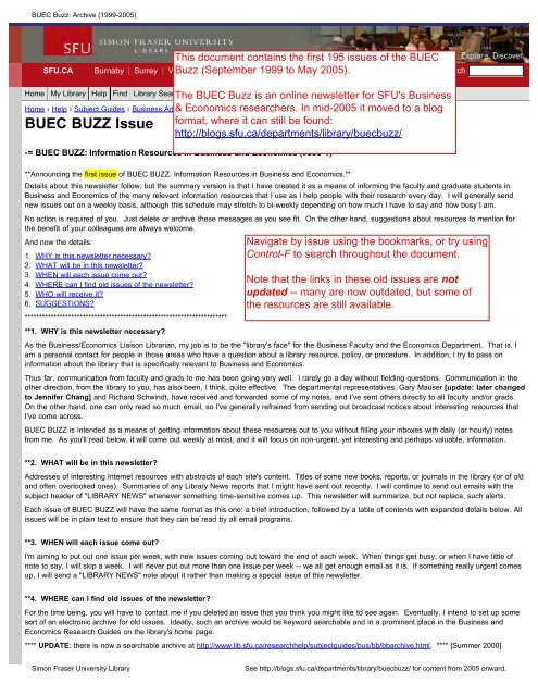 BUEC BUZZ Issue - SFU Library - Simon Fraser University
