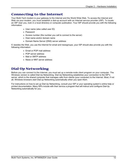 MultiModem® ZDX MT5656ZDX User Guide - Multi-Tech Systems