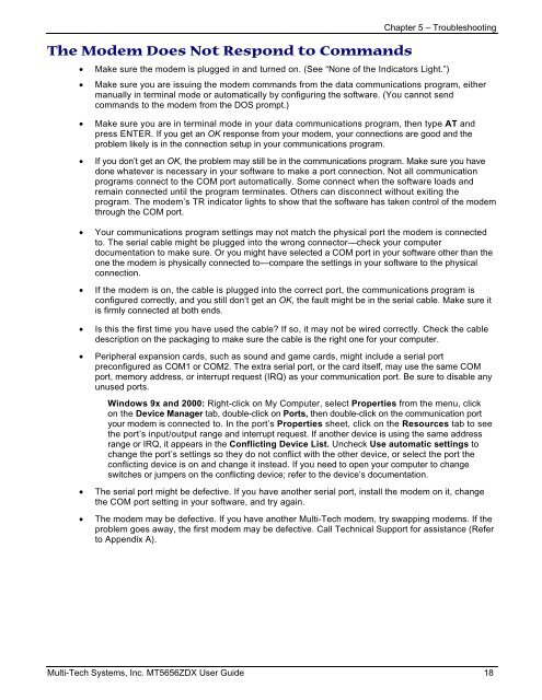 MultiModem® ZDX MT5656ZDX User Guide - Multi-Tech Systems