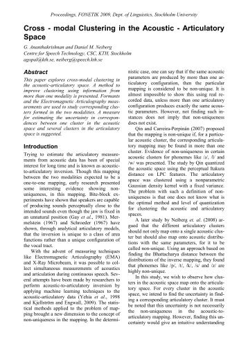 Cross-modal clustering in the acoustic - articulatory space