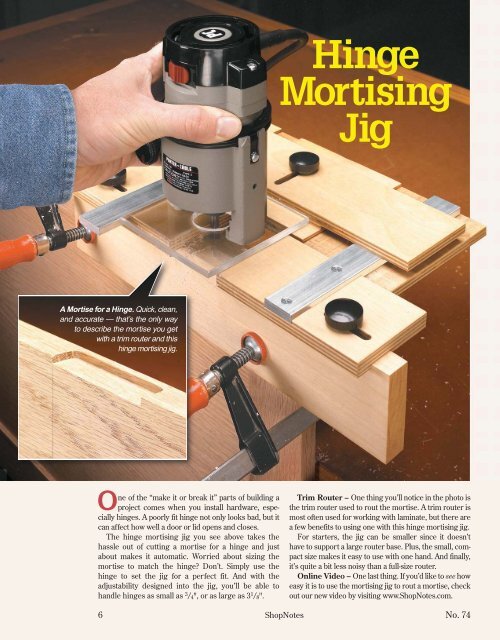 Hinge Mortising Jig - Woodsmith Woodworking Seminars