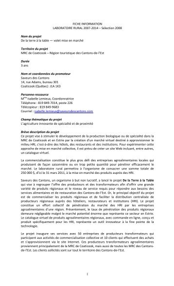 De la terre Ã  la table â volet mise en marchÃ© - Affaires municipales ...