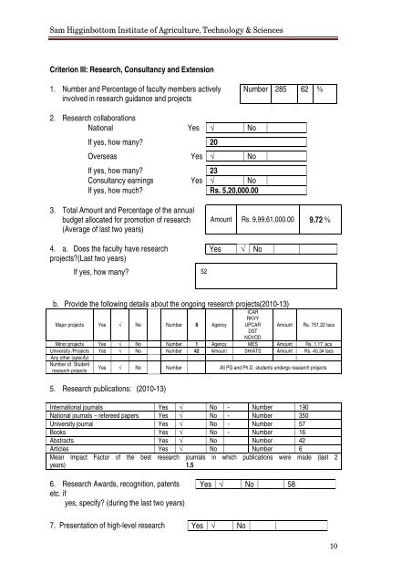 NAAC Supplementary Report 2010-13 - Shiats.edu.in