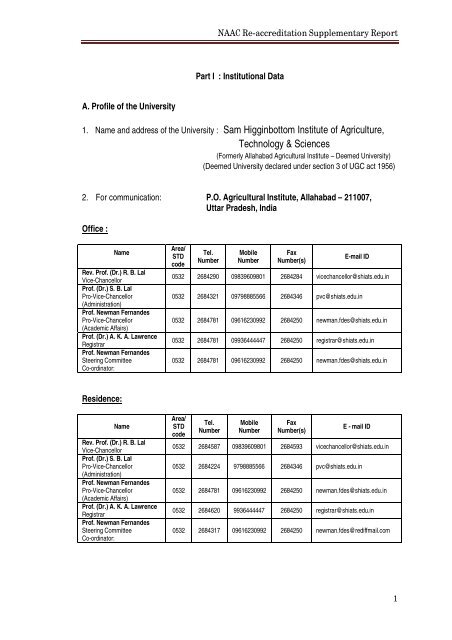 NAAC Supplementary Report 2010-13 - Shiats.edu.in