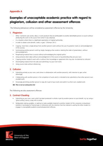 Examples of unacceptable academic practice with regard to ...
