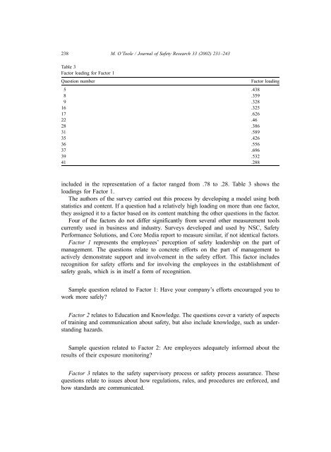 The relationship between employees' perceptions of safety and ...