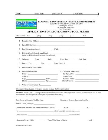 application for above ground pool permit - St. Lucie County