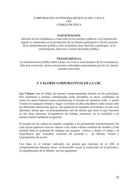 CODIGO DE ETICA 1 - Corporación Autónoma Regional del Cauca