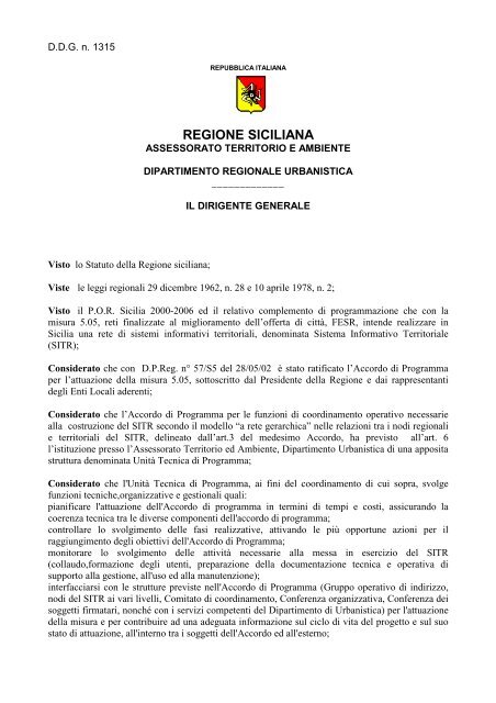 POR Sicilia 2000-2006 - Decreto di costituzione dell'U.T.P.
