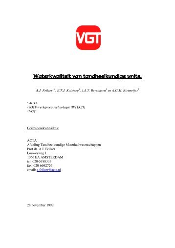 Waterkwaliteit in tandheelkundige units - VGT