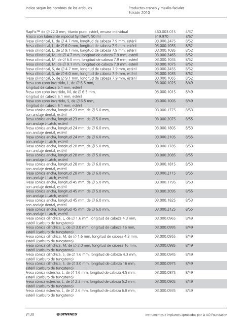 Productos craneo y maxilo-faciales EdiciÃ³n 2010 Indice ... - Synthes