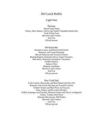 Deli Lunch Buffet Menu - Graves 601 Hotel