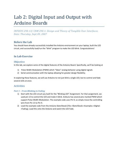 Lab 2: Digital Input and Output with Arduino Boards - Courses