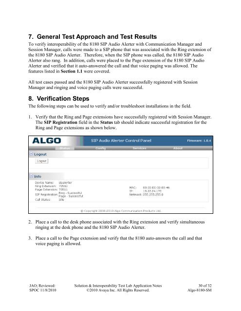 Application Notes for Algo 8180 SIP Audio Alerter with Avaya ...