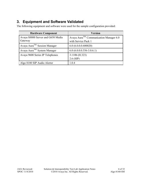 Application Notes for Algo 8180 SIP Audio Alerter with Avaya ...