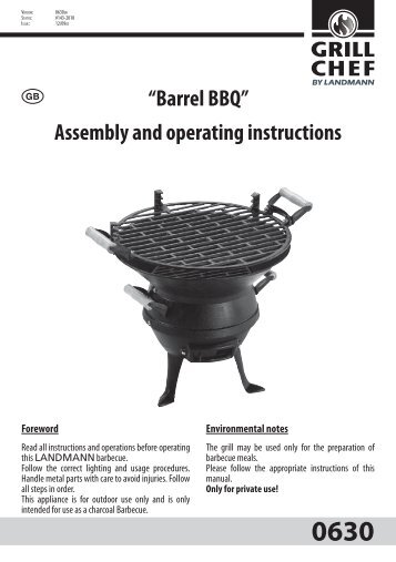 “Barrel BBQ” Assembly and operating instructions GB - Toolbox