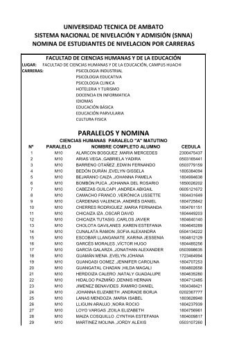 Lista de estudiantes, aulas, paralelos y horarios asignados