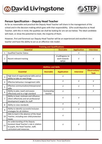 Person Specification â Deputy Head Teacher - The TES