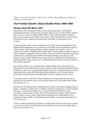 The Frontier Gandhi: Abdul Ghaffar Khan 18901989 - Movement for ...