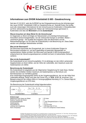 Informationen zum DVGW Arbeitsblatt G 685 - Gasabrechnung